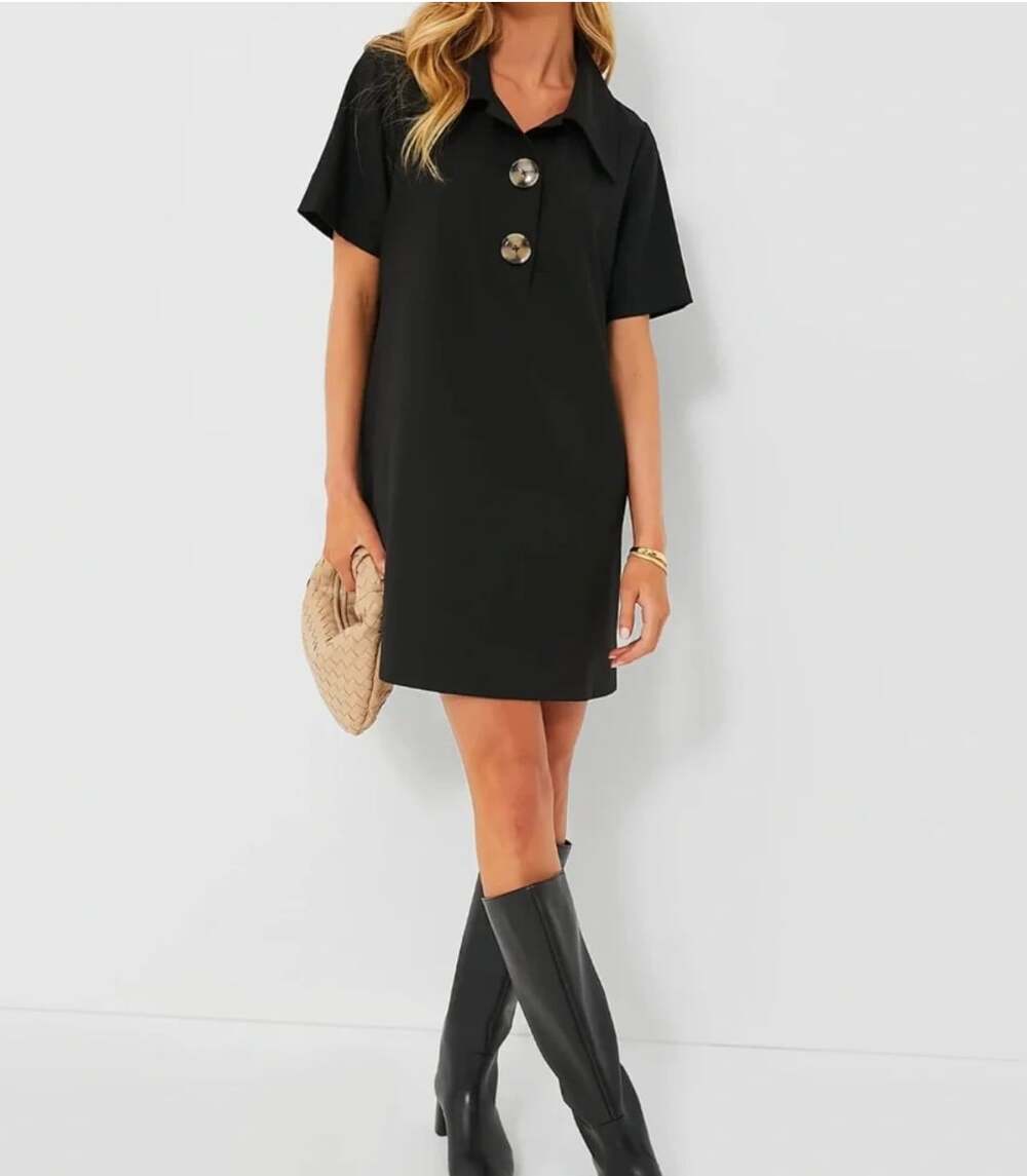 Tuckernuck Black Scout Dress Size XS Mini Shirt Dress Tortoise Buttons